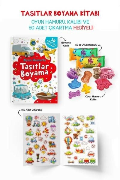 Taşıtlar Boyama Kitabı Oyun Hamurlu (3 Yaş+)