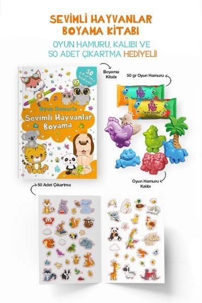 Sevimli Hayvanlar Boyama Kitabı Oyun Hamurlu (3 Yaş+)