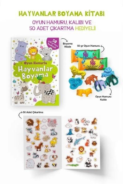 Hayvanlar Boyama Kitabı Oyun Hamurlu (3 Yaş+)