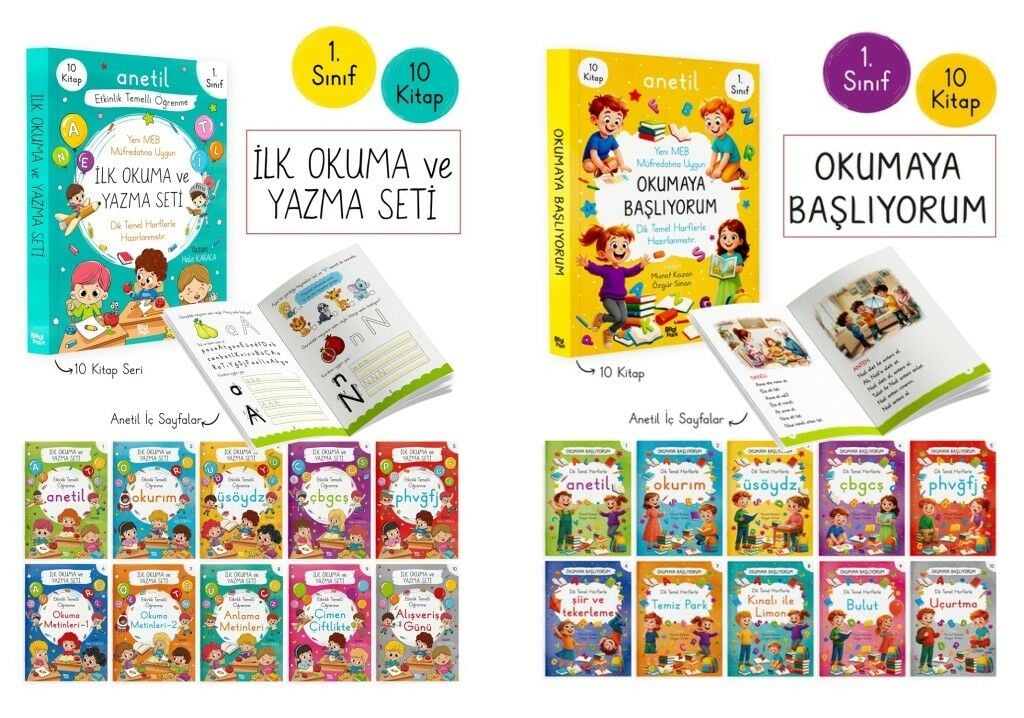 Bilgipark 1. Sınıf İlk Okuma ve Yazma + Okumaya Başlıyorum ANETİL (20 Kitap)