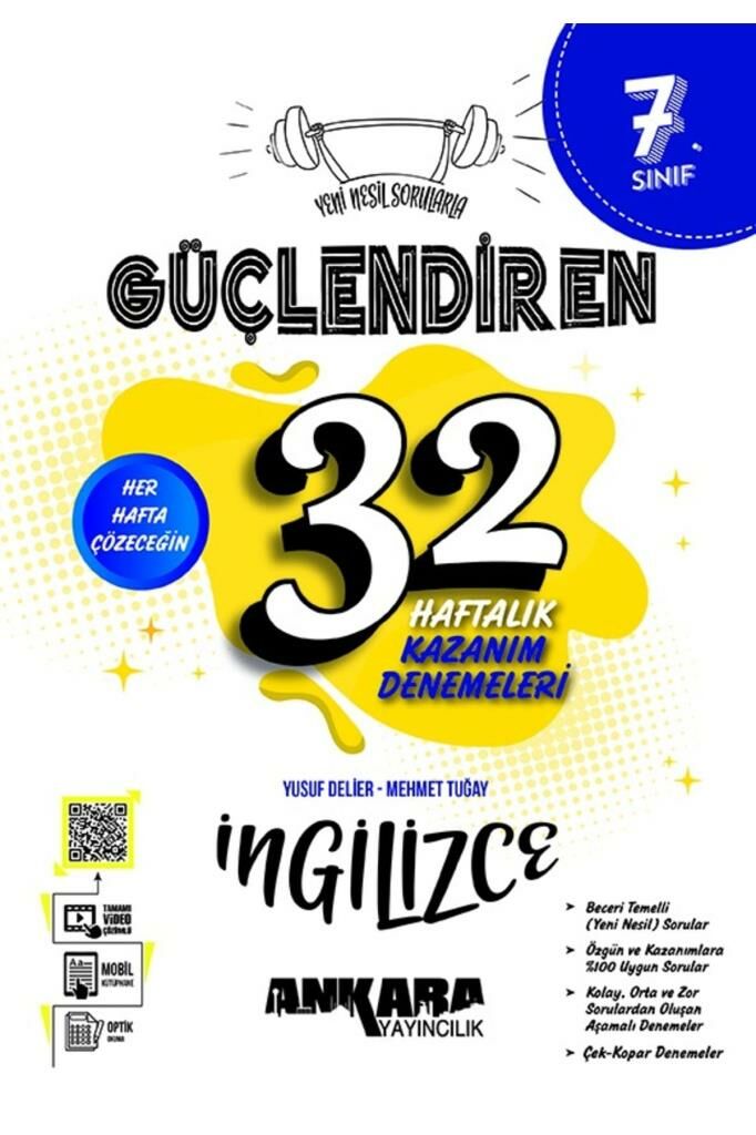 Ankara 7. Sınıf Güçlendiren 32 Haftalık İngilizce Kazanım Denemeleri