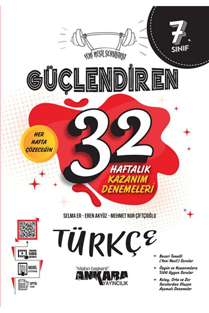 Ankara 7. Sınıf Güçlendiren 32 Haftalık Türkçe Kazanım Denemeleri