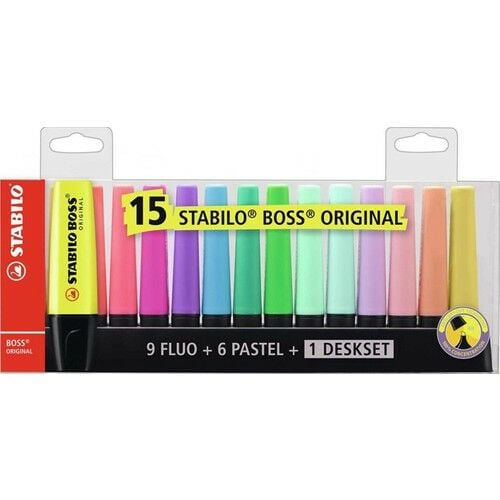 Stabilo Boss Original Deskset İşaretleme Kalemi Masa Seti 15 Renk (9 Fosforlu 6 Pastel)