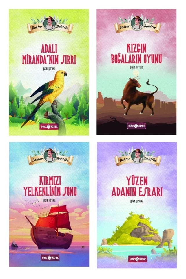 Doktor Dolittle Seti 4 Kitap (Adalı Mirandanın Sırrı + Kızgın Boğaların Oyunu + Yüzen Adanın Esrarı + Kırmızı Yelkenlinin Sonu)