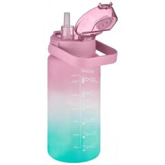 Vagonlife Pembe - Turkuaz 1500ML Pipetli/Pipetsiz Kullanım Motivasyon Matarası