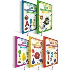 Çizgi Alıştırmaları Seti 5 Kitap + Yaz Sil Kalem (Hayvanlar+Sayılar+Harfler+Renkler+Meyveler)
