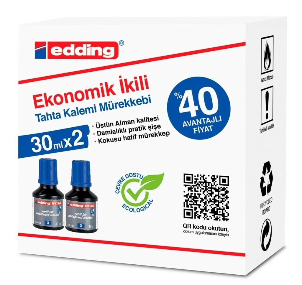 Edding Tahta Kalemi Mürekkebi Mavi 30 ml (2 Adet)