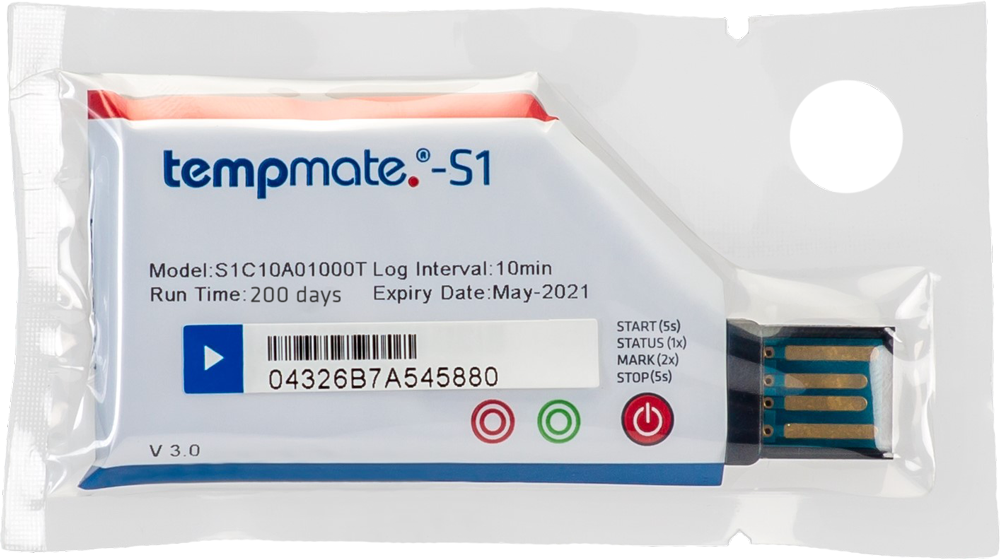 Tek kullanımlık sıcaklık kaydedici -Data logger - Tempmate.®-S1V3  1 ad/pk