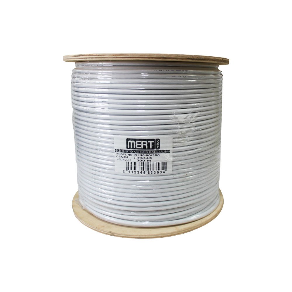 SUK-112T/100  MERT RG6 U6 112TEL ÇİFT FOLYO TRISHIELD UYDU KABLOSU BEYAZ-100M