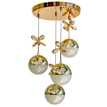 Şeker 4lü Ledli Altın Sarkıt Avize