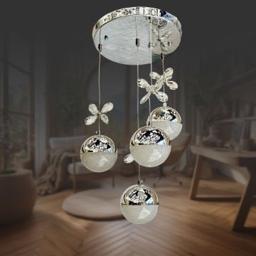 Şeker 4lü Ledli Krom Sarkıt Avize