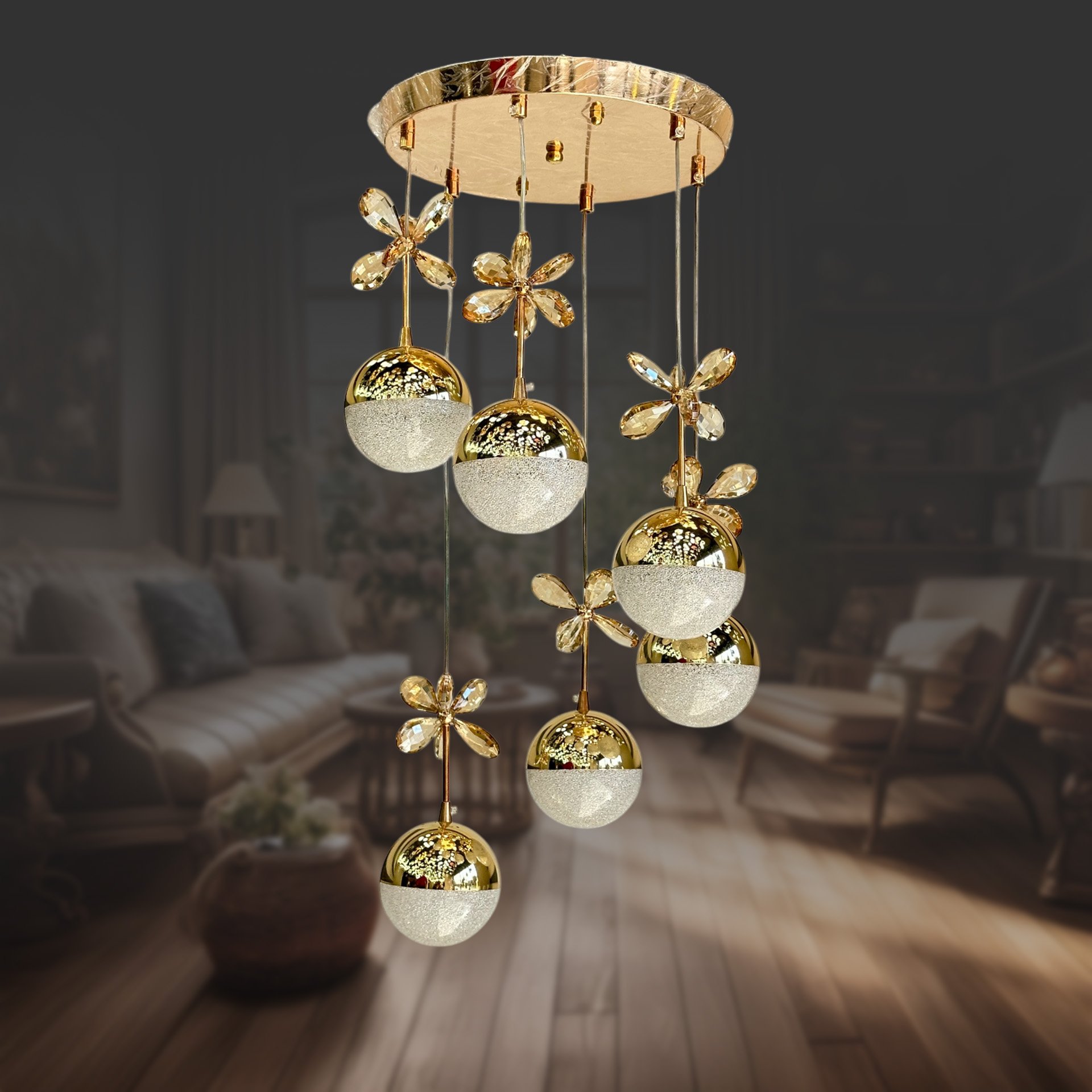 Şeker 6 LI Ledli Altın Sarkıt Avize