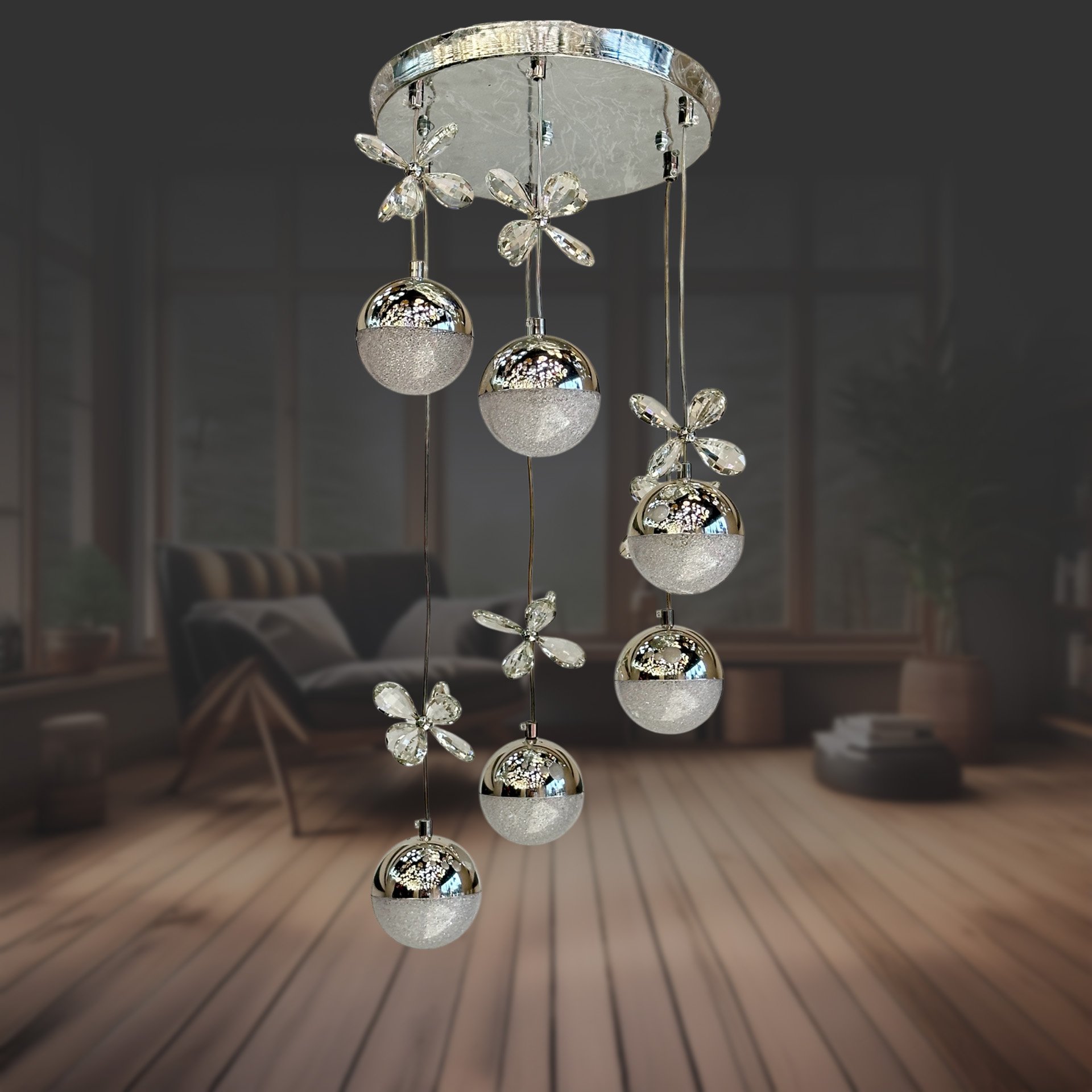 Şeker 6 Lı Ledli Krom Sarkıt Avize