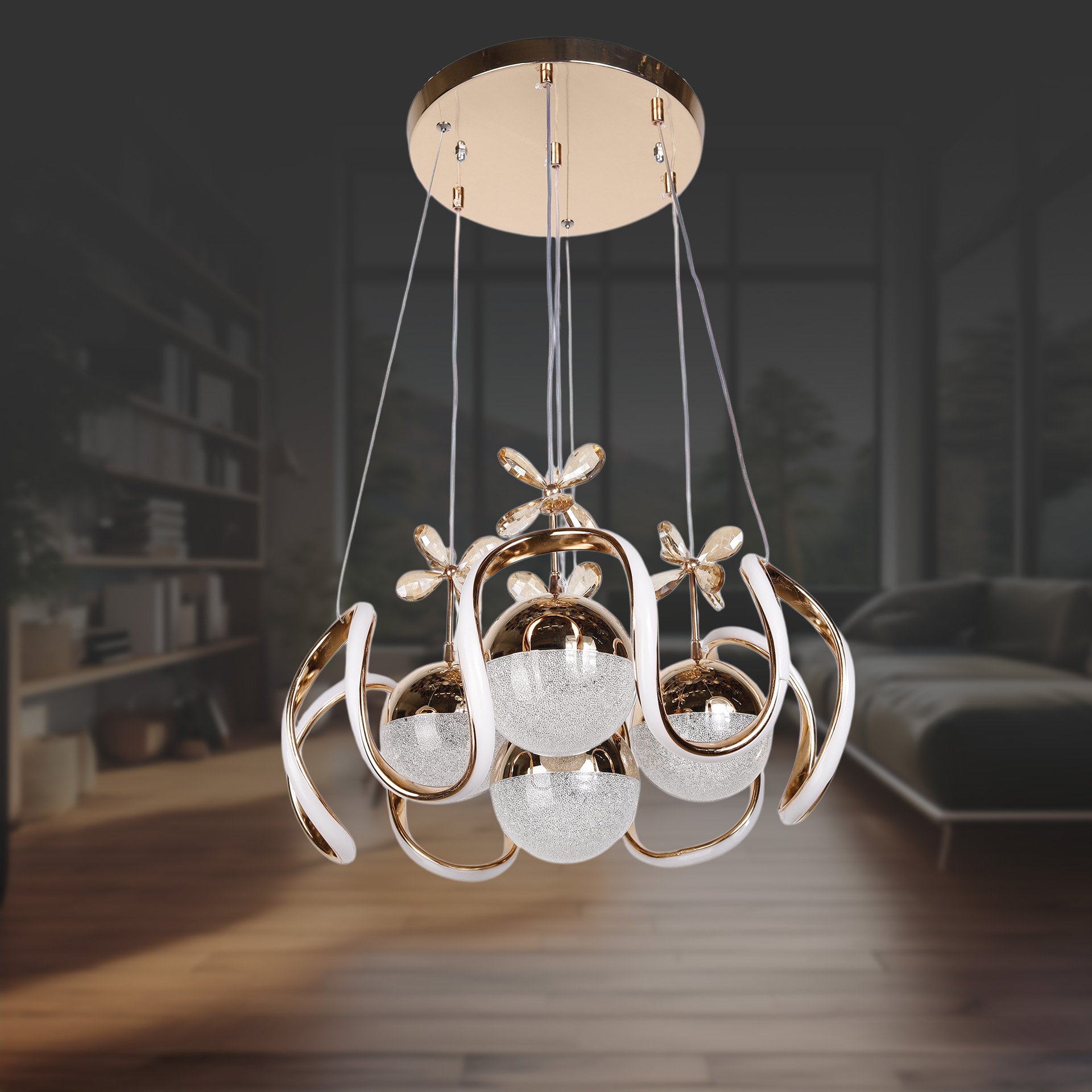 Yağmur Altın 4 Toplu Led Avize