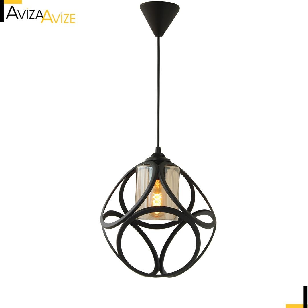 Aviza Avize Çember Küp 18 Cm Siyah Camlı Tekli Avize