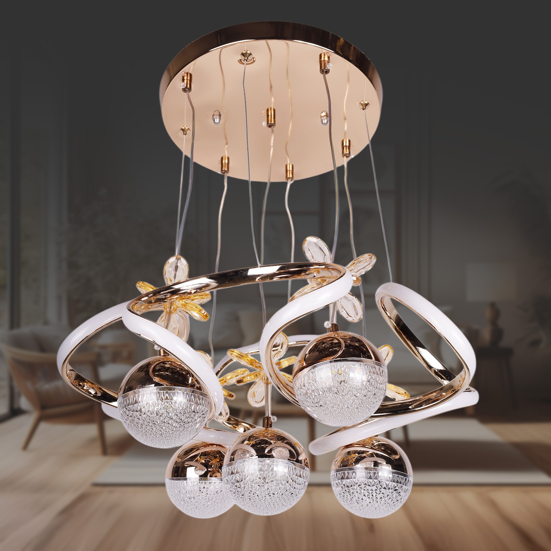 Dron Altın 5 Toplu Led Avize