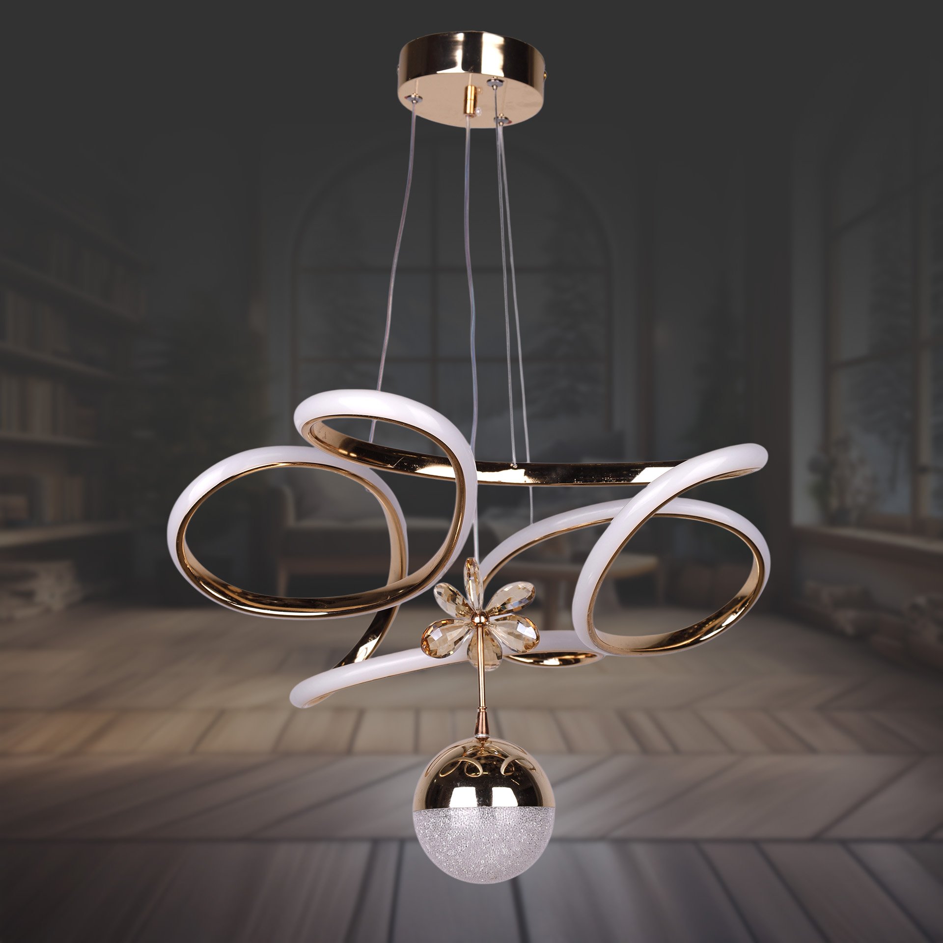 Dron Tek Toplu Altın Led Avize