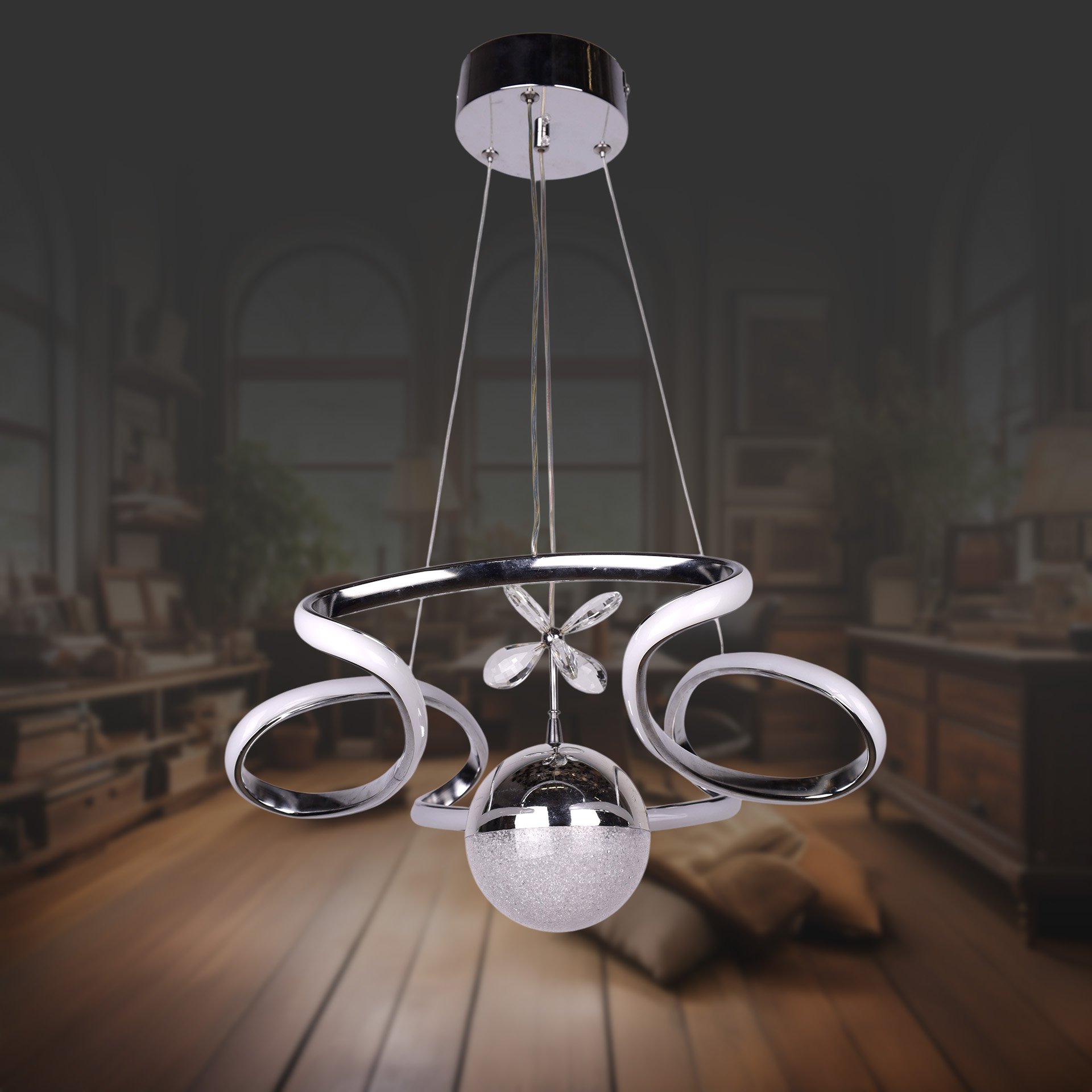 Dron Tek Toplu Krom Led Avize