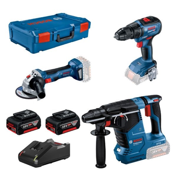 Bosch GBH 187 Li + GSR 18V-50 + GWS 18v-10 (3lü Set) + XL-Boxx Plastik Çanta + 2X5Ah Akülü Set - 0615990N42