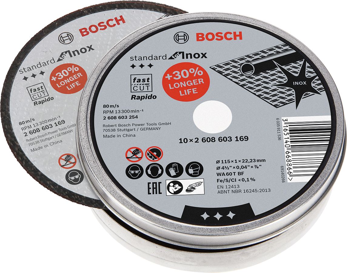 Bosch - 115*1,0mm Standard Seri Düz Inox (Paslanmaz Çelik) Kesme Diski (Taş) - Rapido 10'lu