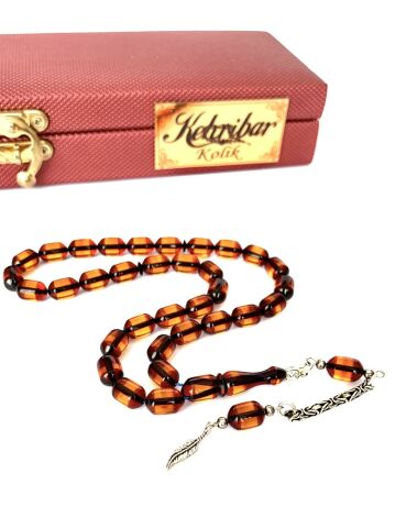 SÜRMELİ ATEŞ KEHRİBAR TESBİH BAL RENGİ KAPSÜL MODEL