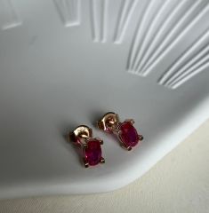 925 Ayar Gümüş Pembe Taşlı  Küpe