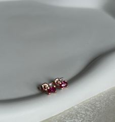 925 Ayar Gümüş Pembe Taşlı Küpe