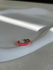 925 Ayar Gümüş Pembe Mineli Kalp Figürlü Yüzük   - Ayarlanabilir