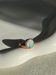 925 Ayar Gümüş Mineli Yin Yang Detaylı Yüzük - Ayarlanabilir