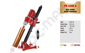Proter PR 4200 A  - Açılı Sehpalı Karot Delme Makinesi 3200 watt