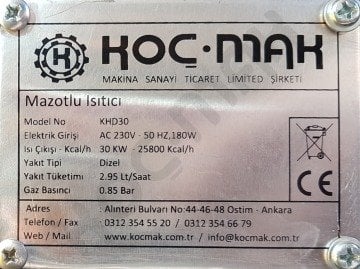 Koçmak KHD 30 Mazotlu Isıtıcı (Bacasız)
