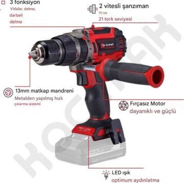 Einhell Tp-Cd 18/70 Li-i BL Kömürsüz Darbeli Matkap 8Ah Tek Akü + 8Ah X-boost Şarj Cihazı