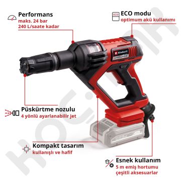 Einhell Hypresso 18/24-1 Lİ Akülü Basınçlı Yıkama Tabancası 5.2Ah Tek Akülü