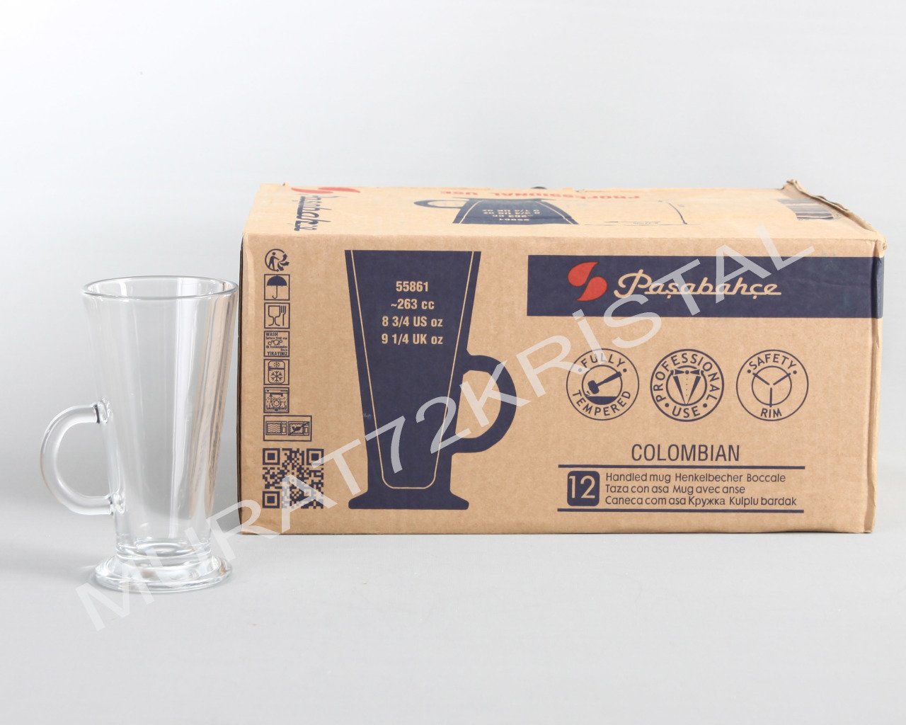 Paşabahçe Colombian Kulplu Latte ,Kahve Bardağı-12 Adet-55861