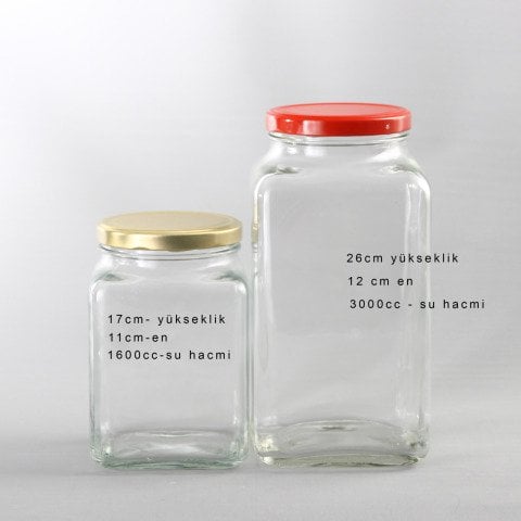 3 Litre Köşeli Kavanoz 12 Adet