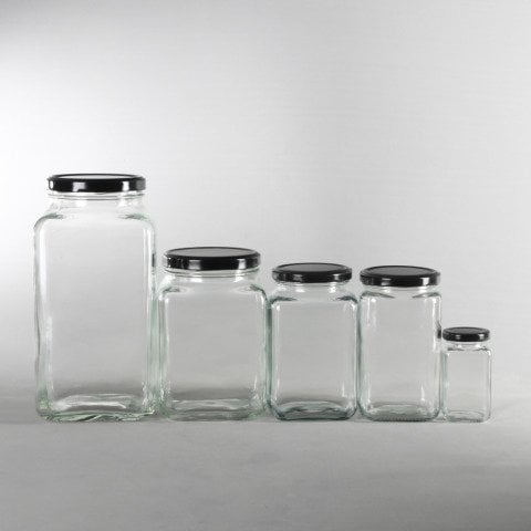 Köşeli  24 Adet 1 Litre Cam Kavanoz