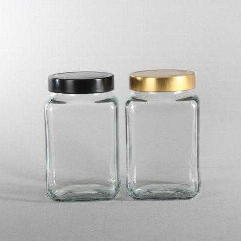 Köşeli 24 Adet 1 Litre Cam Kavanoz Derin Etek Kapaklı