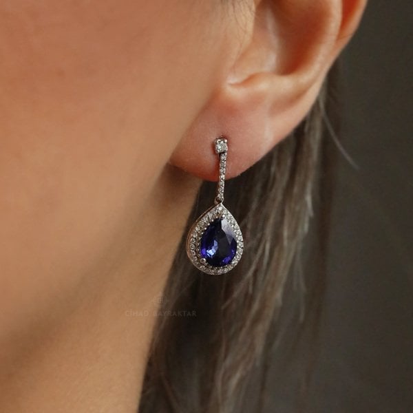 3,76 Ct. Safir Pırlanta Küpe