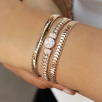 Baget Taşlı Zincir Rose Altın Bileklik