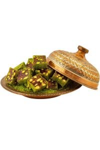 Hediyelik Kutuda Toz Antep Kaplı Antep Fıstıklı 500gr Vegan, Glikozsuz Lokum (Deri Desenli Kutu)