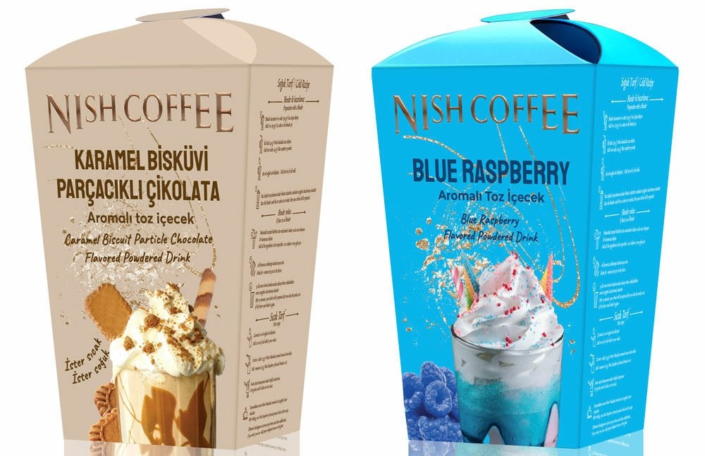 Nish Karamel Bisküvi Parçacıklı Çikolata, Blue Raspberry Aromalı Toz İçecek 2’li Set (2X250 Gr)