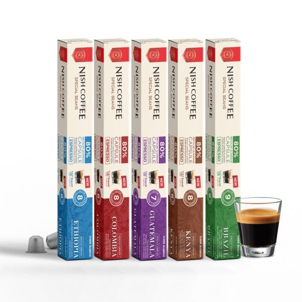 Nish Coffee Single Orijin Kapsül Kahve 5'li Set (Ethiopia,Colombia,Guatemala,Kenya,Brasil)-50 Kapsül