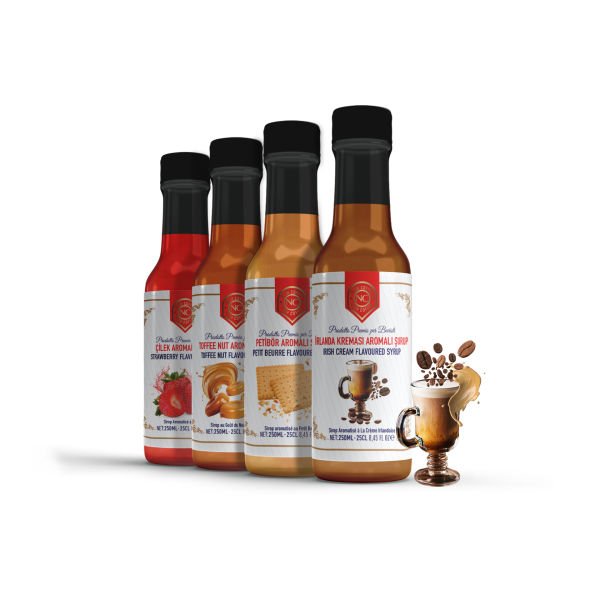 Nish Petibör, Irish Cream, Toffee Nut, Çilek Aromalı Şurup 4'lü set (4x250 ML) - Pet Şişe