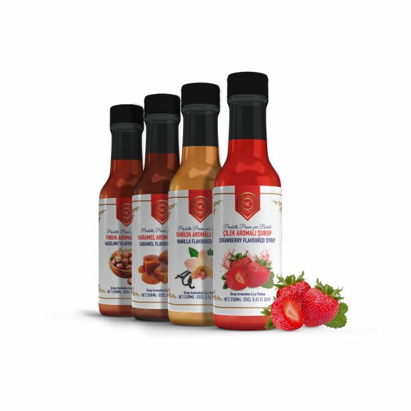 Nish Karamel, Vanilya, Fındık, Çilek Aromalı Şurup 4'lü set (4x250 ML) - Pet şişe