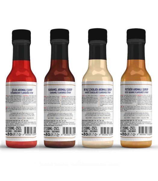 Nish Çilek, Karamel, Beyaz Çikolata, Petibör Aromalı Şurup 4'lü Set  (4x250 ML) - Pet Şişe