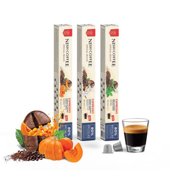 Nish Coffee Aromalı Kapsül Kahve 3'lü Set (Bal Kabağı-Nane-Hindistan Cevizi) - 30 Adet