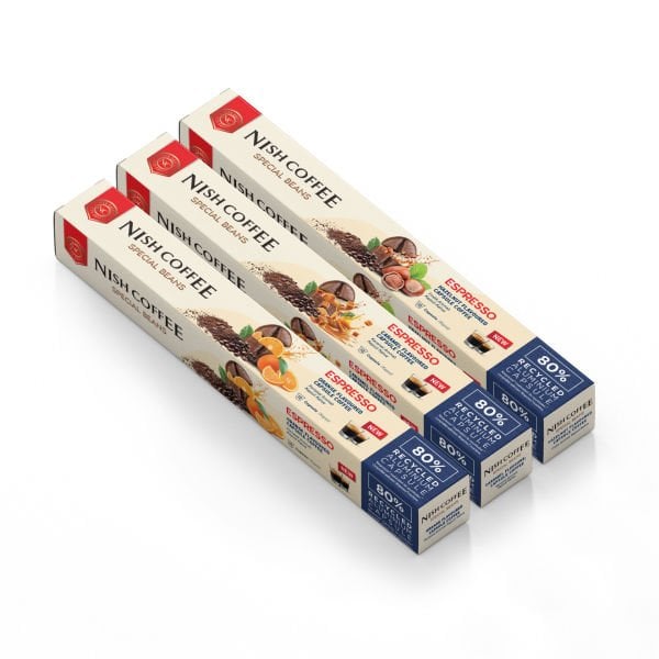 Nish Coffee Aromalı Kapsül Kahve 3'lü Set (Karamel-Fındık-Portakal) - 30 Adet