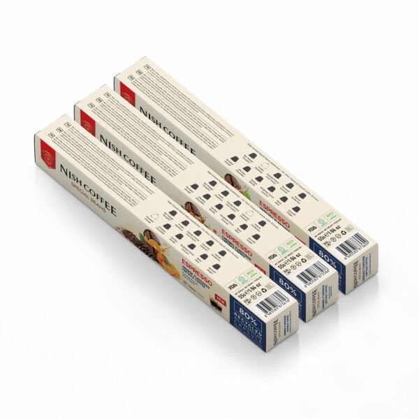 Nish Coffee Aromalı Kapsül Kahve 3'lü Set (Karamel-Fındık-Portakal) - 30 Adet