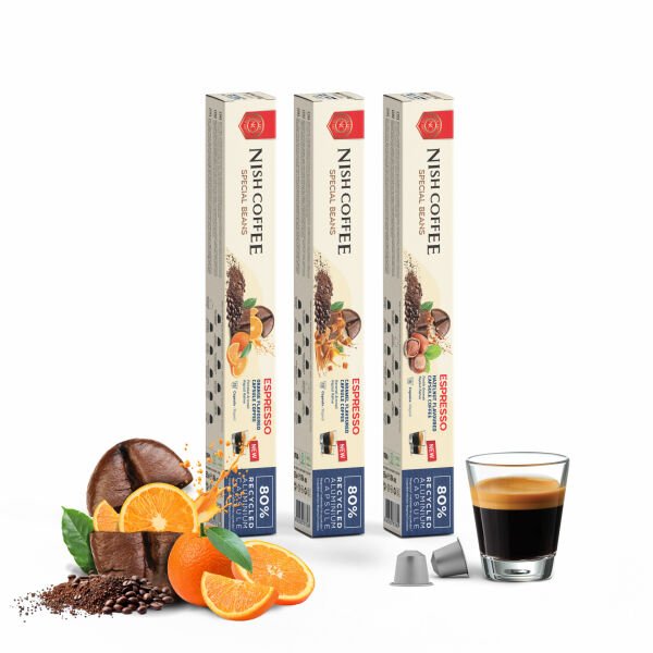 Nish Coffee Aromalı Kapsül Kahve 3'lü Set (Karamel-Fındık-Portakal) - 30 Adet