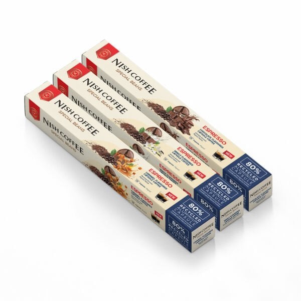 Nish Coffee Aromalı Kapsül Kahve 3'lü Set (Karamel-Vanilya-Çikolata) - 30 Adet